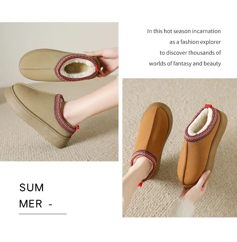 Cross-Border New Style Solid Color Faux Suede Patchwork Ethnic Slippers Thick-Soled Non-Slip Lightweight Warm Cotton Slippers for Women 2026 — feature 19