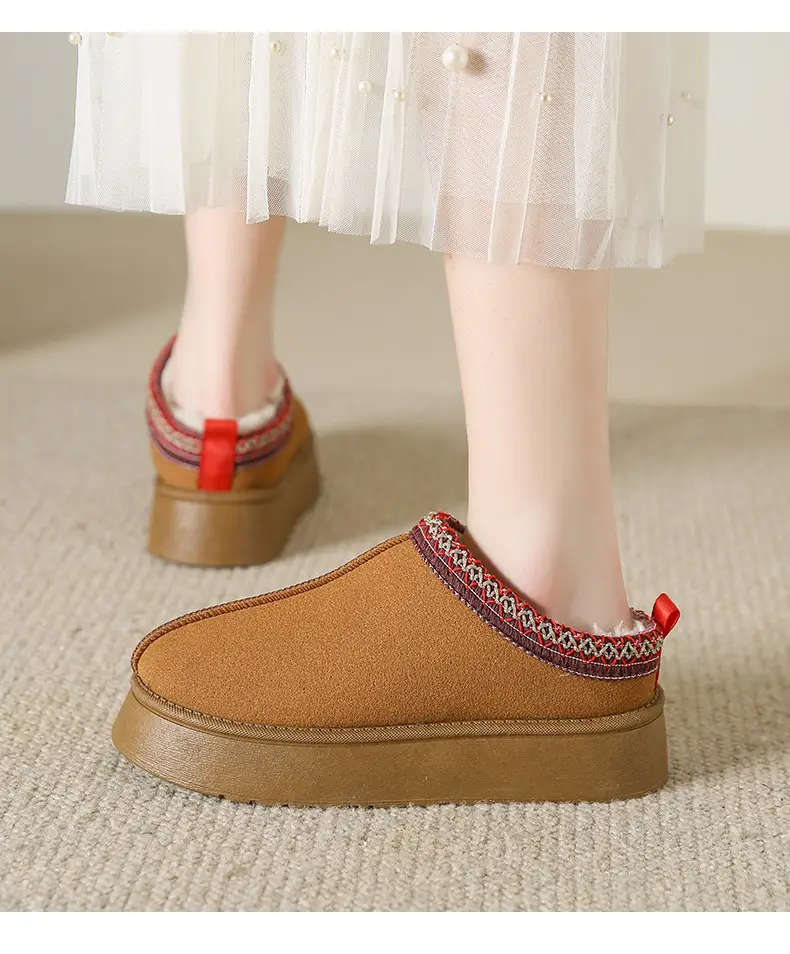 Cross-Border New Style Solid Color Faux Suede Patchwork Ethnic Slippers Thick-Soled Non-Slip Lightweight Warm Cotton Slippers for Women 2026 — feature 20
