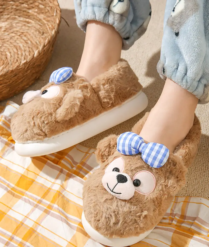 Source Factory Export Cotton Slippers for Women, Autumn and Winter Cute Bear Design, Thick-Soled, Non-Slip, Closed Heel, Fleece-Lined, Suitable for Outdoor and Home Use — feature 11
