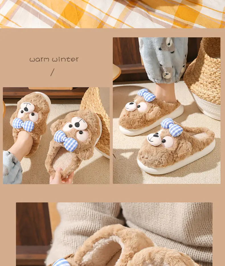 Source Factory Export Cotton Slippers for Women, Autumn and Winter Cute Bear Design, Thick-Soled, Non-Slip, Closed Heel, Fleece-Lined, Suitable for Outdoor and Home Use — feature 12