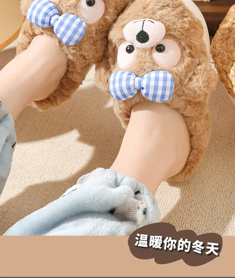 Source Factory Export Cotton Slippers for Women, Autumn and Winter Cute Bear Design, Thick-Soled, Non-Slip, Closed Heel, Fleece-Lined, Suitable for Outdoor and Home Use — feature 14
