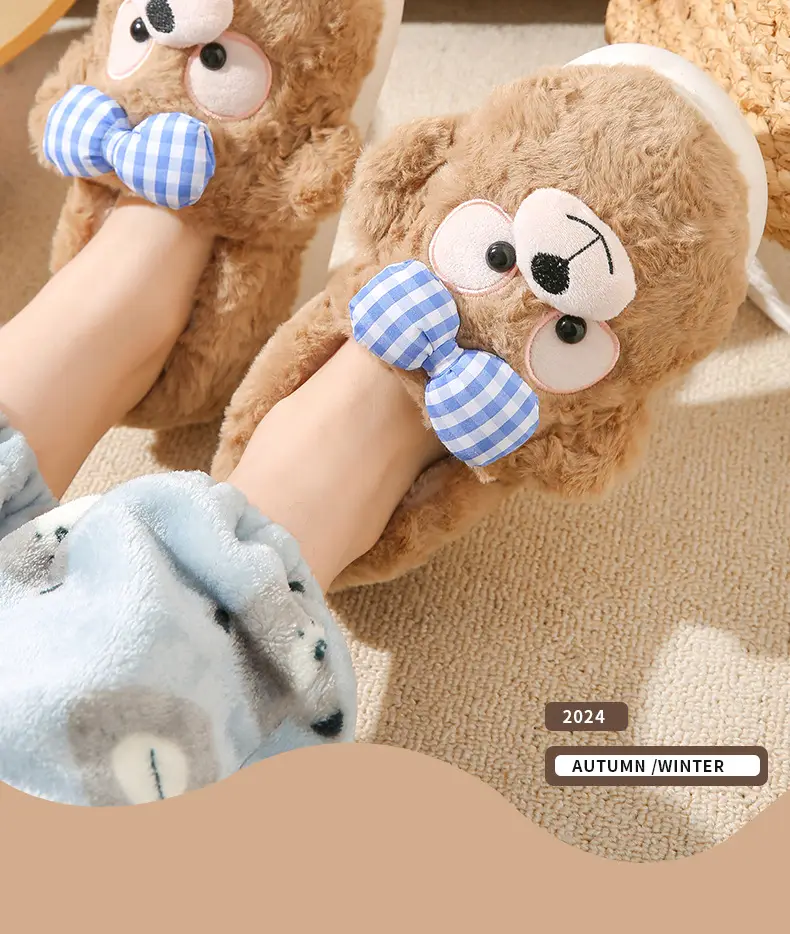 Source Factory Export Cotton Slippers for Women, Autumn and Winter Cute Bear Design, Thick-Soled, Non-Slip, Closed Heel, Fleece-Lined, Suitable for Outdoor and Home Use — feature 5