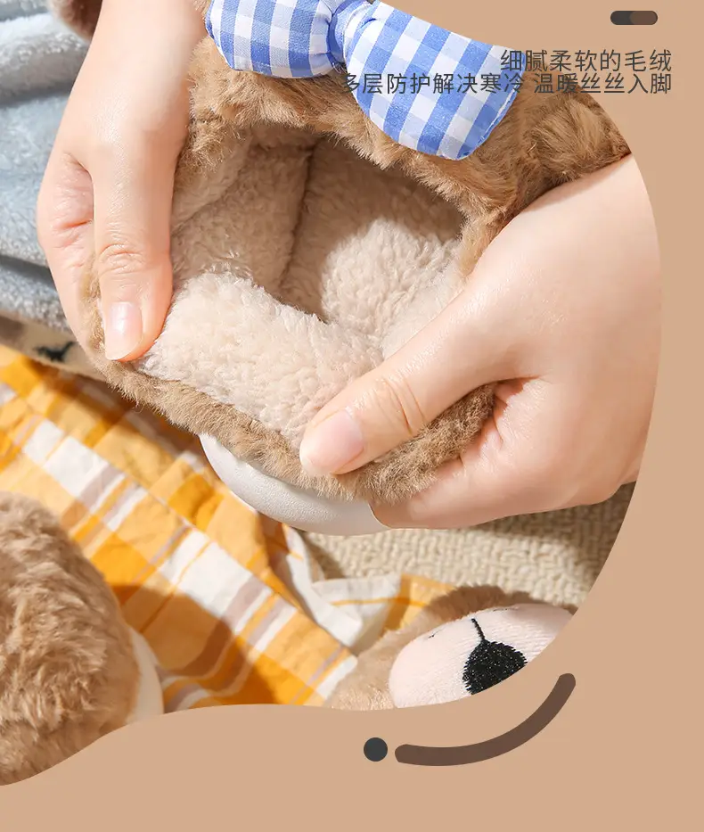 Source Factory Export Cotton Slippers for Women, Autumn and Winter Cute Bear Design, Thick-Soled, Non-Slip, Closed Heel, Fleece-Lined, Suitable for Outdoor and Home Use — feature 8