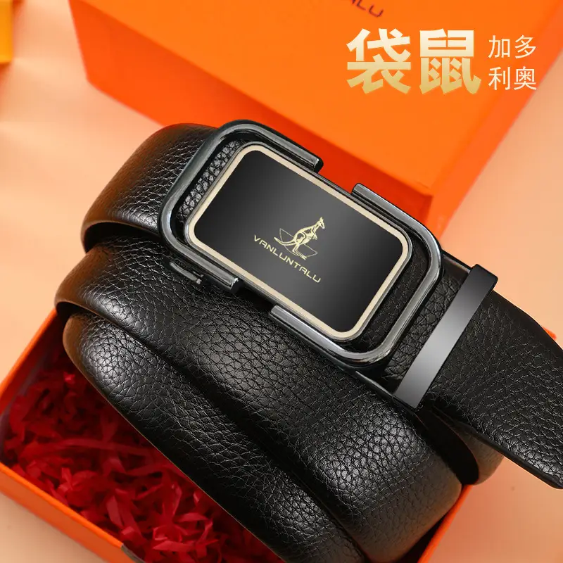 Men's Black Leather Belt with Automatic Buckle - Image 9