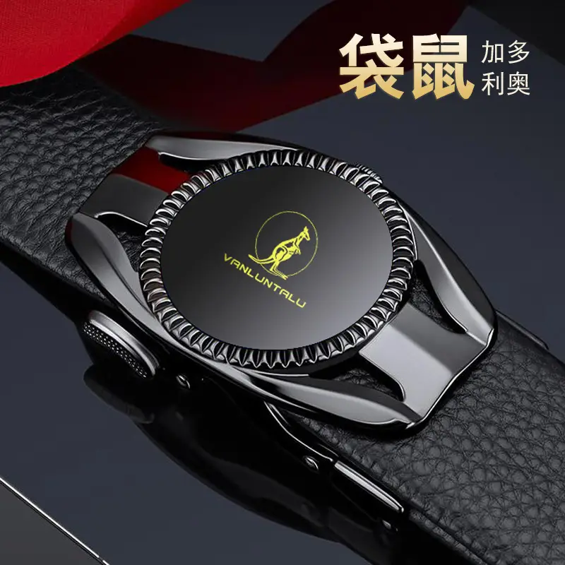 Men's Black Leather Belt with Automatic Buckle — feature 1