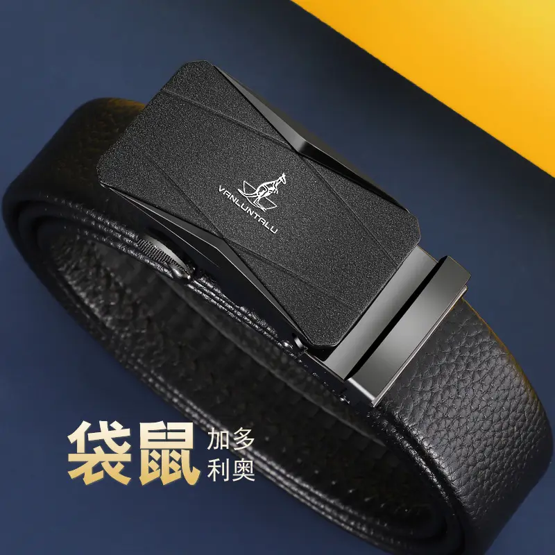 Men's Black Leather Belt with Automatic Buckle — feature 7