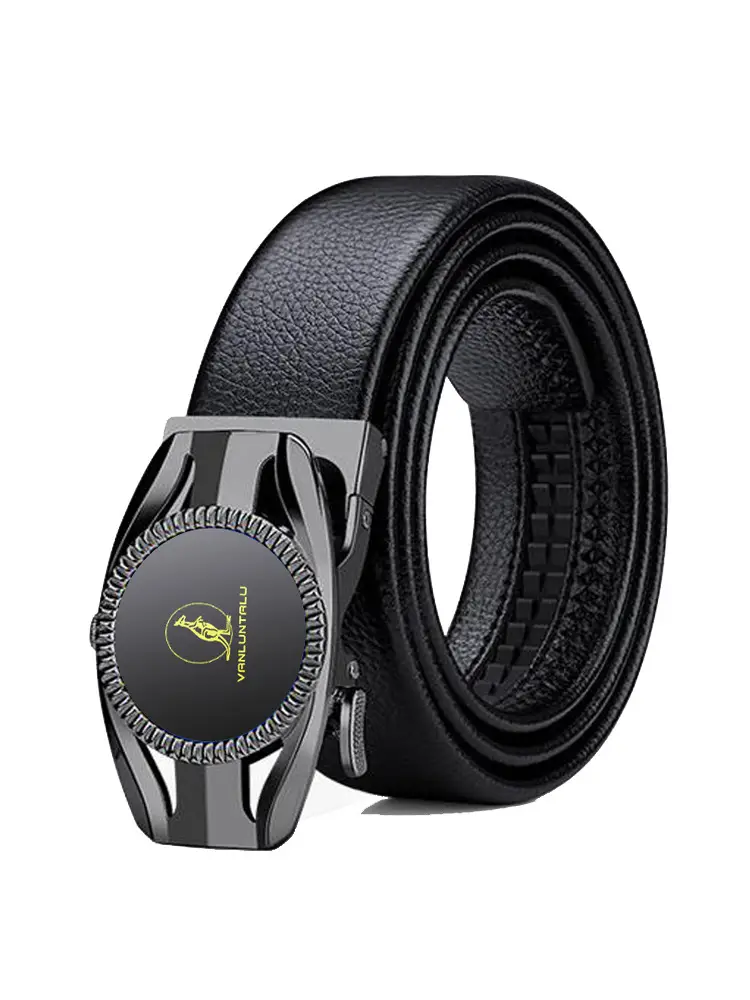 Men's Black Leather Belt with Automatic Buckle — feature 8