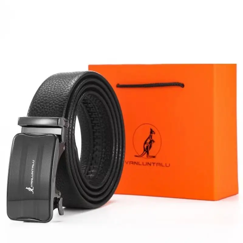 Men's Black Leather Belt with Automatic Buckle - Image 3