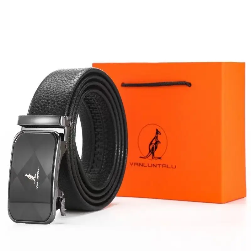 Men's Black Leather Belt with Automatic Buckle - Image 4