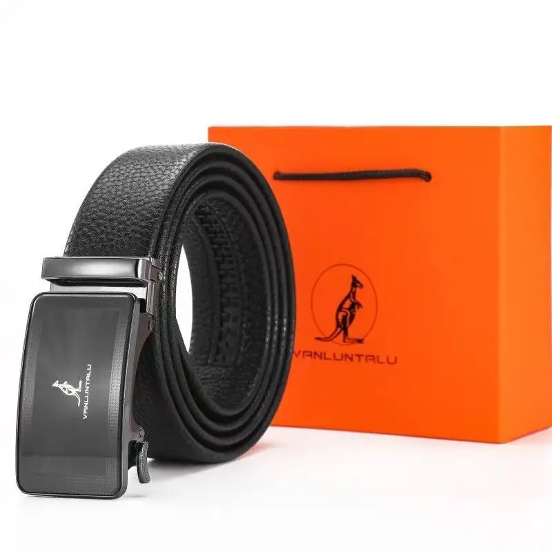 Men's Black Leather Belt with Automatic Buckle - Image 5