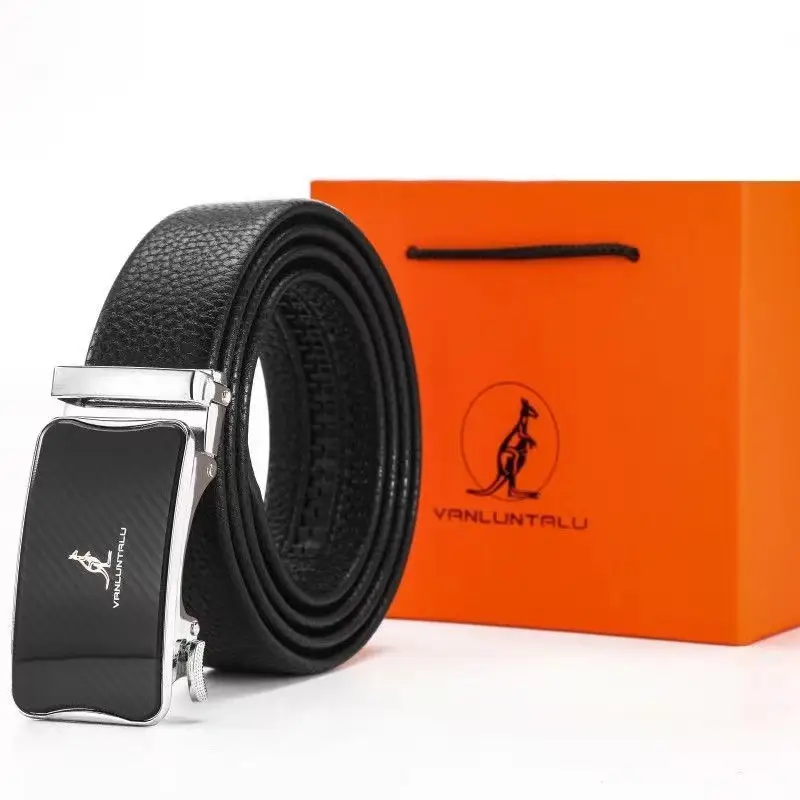 Men's Black Leather Belt with Automatic Buckle - Image 6
