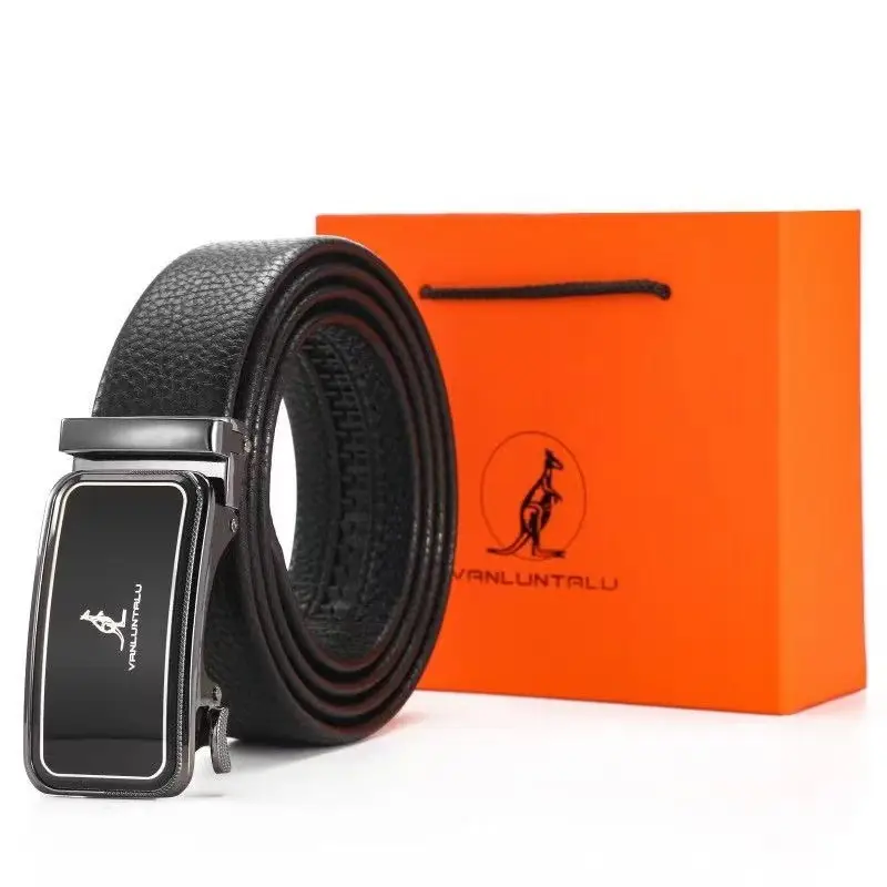 Men's Black Leather Belt with Automatic Buckle - Image 7