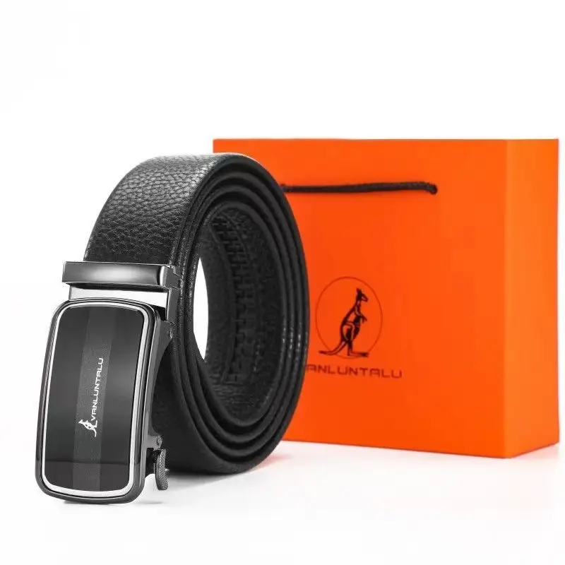 Men's Black Leather Belt with Automatic Buckle - Image 8