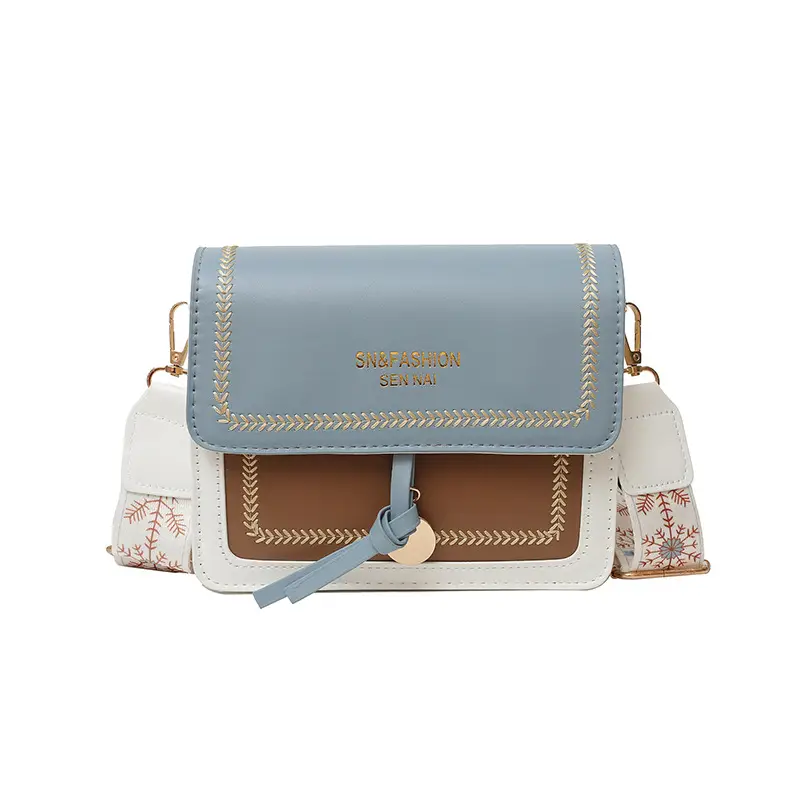 Women's 2024 Shoulder Bag Brown White Contrast Wide Strap - Image 9