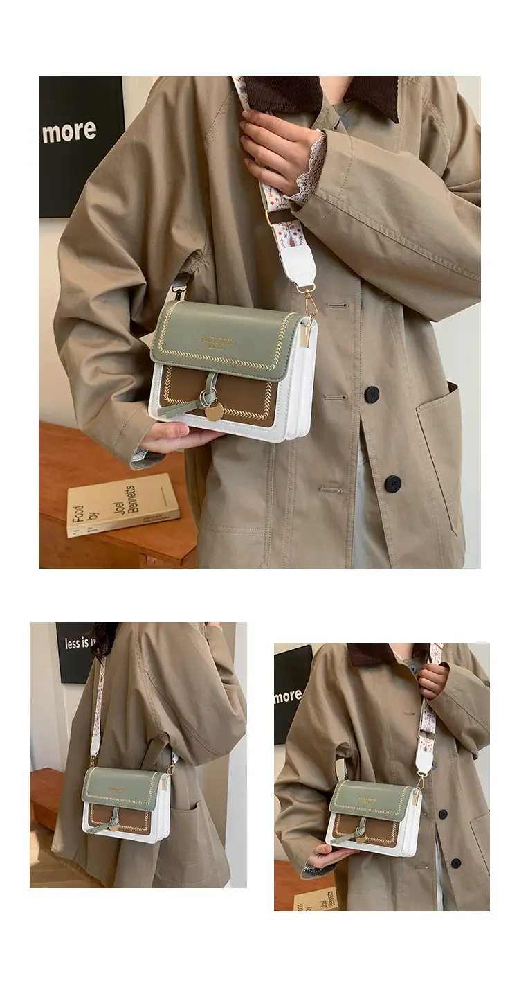 Women's 2024 Shoulder Bag Brown White Contrast Wide Strap — feature 23