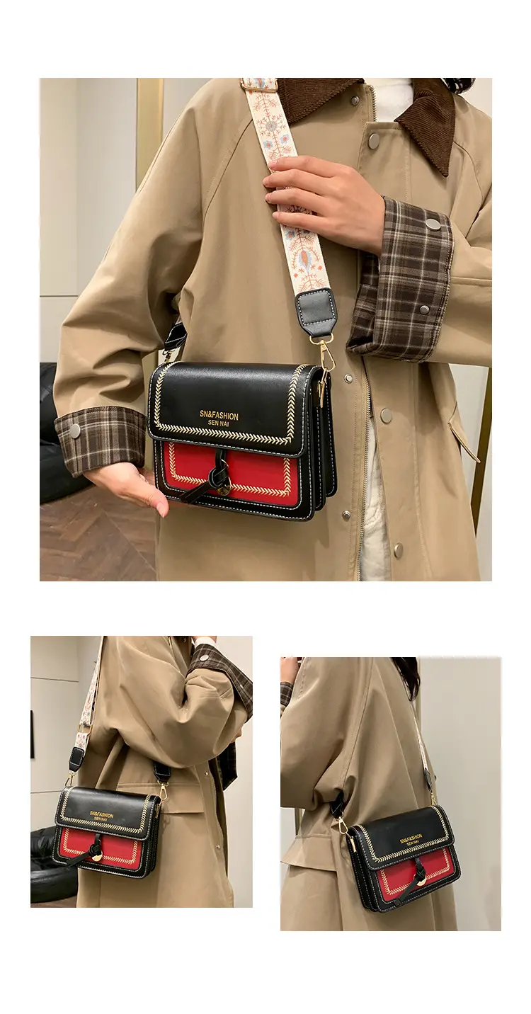 Women's 2024 Shoulder Bag Brown White Contrast Wide Strap — feature 24