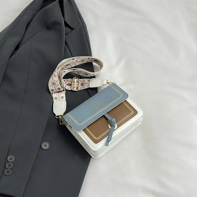 Women's 2024 Shoulder Bag Brown White Contrast Wide Strap - Image 3