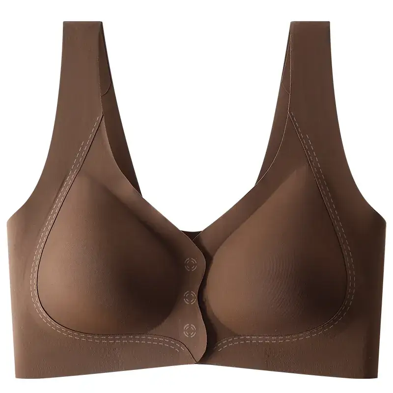 Plus Size Front Open Buckle Bra Brown Non-Steel Rings - Image 9