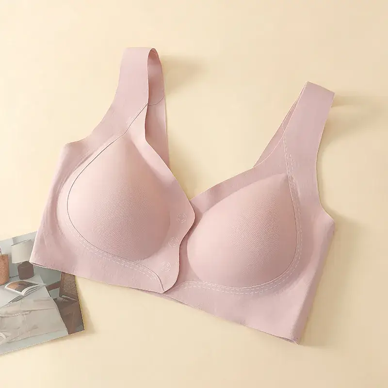 Plus Size Front Open Buckle Bra Brown Non-Steel Rings - Image 2