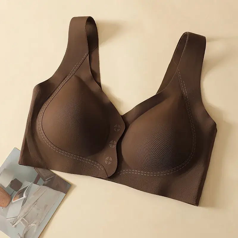 Plus Size Front Open Buckle Bra Brown Non-Steel Rings - Image 3