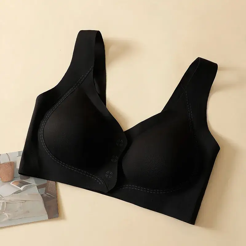 Plus Size Front Open Buckle Bra Brown Non-Steel Rings - Image 4