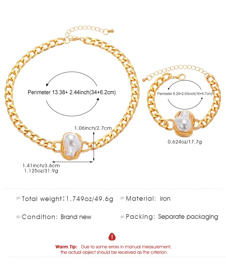 Pearl Necklace Set with Pearl Bracelet and Baroque Design — feature 4