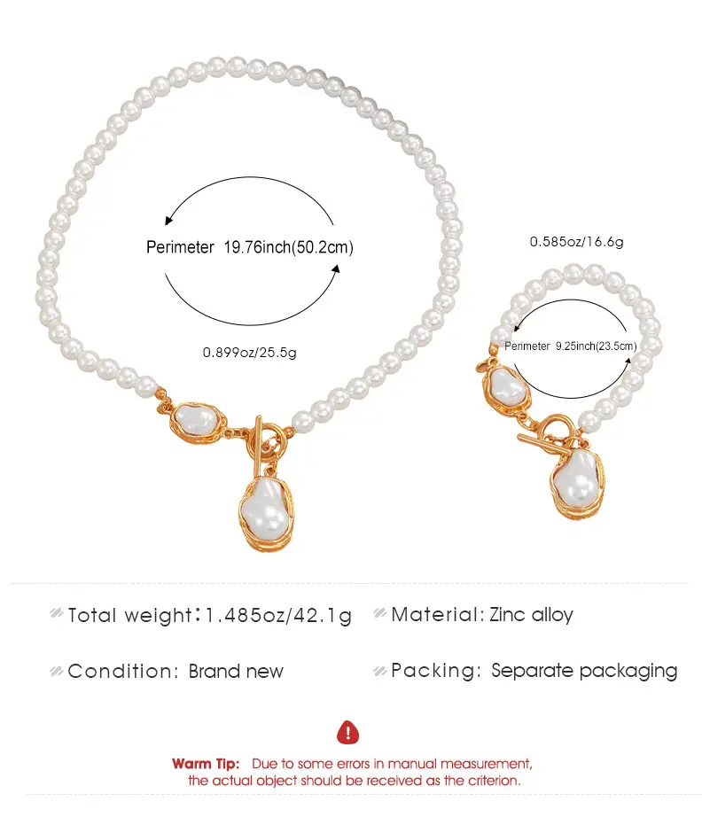 Pearl Necklace Set with Pearl Bracelet and Baroque Design — feature 7