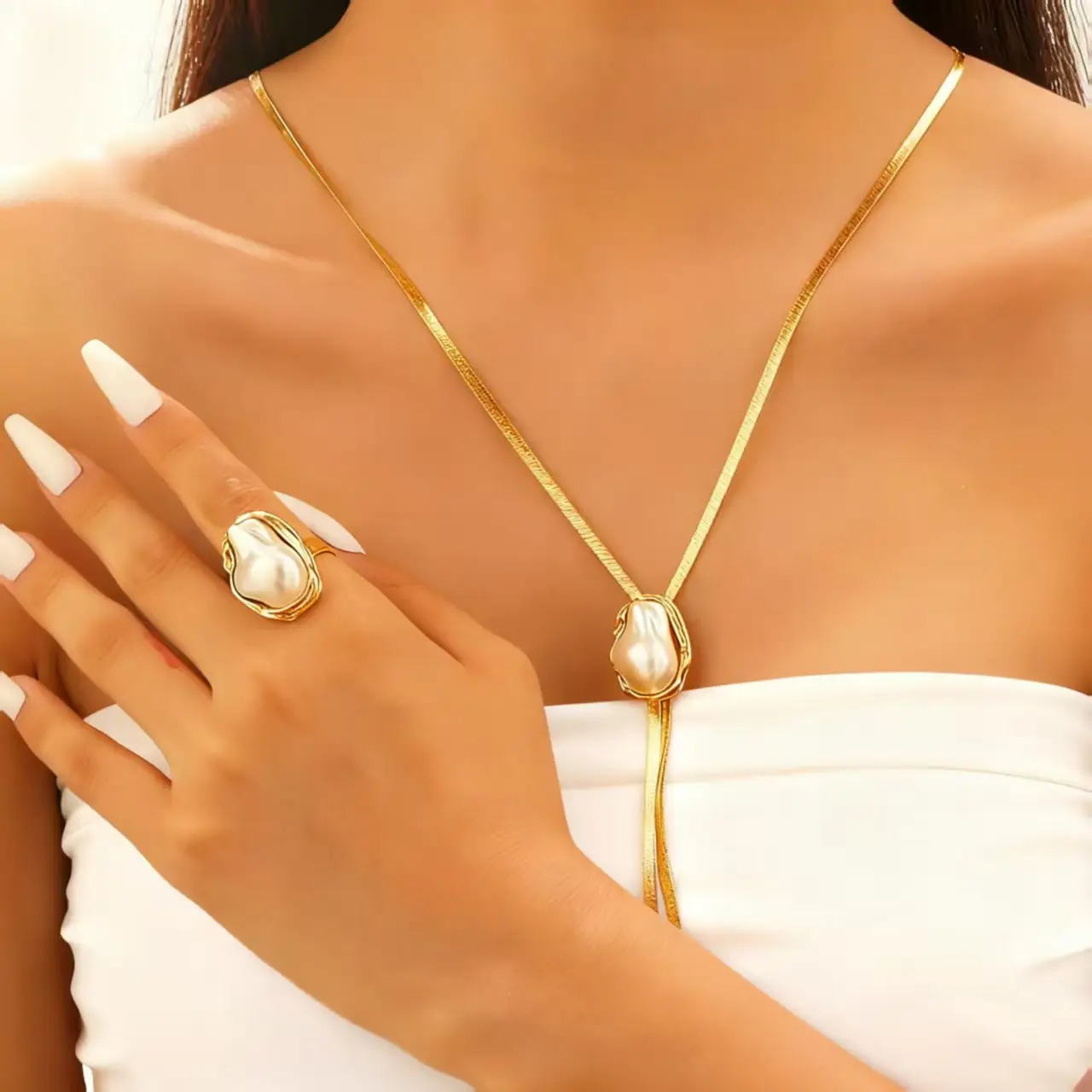 Pearl Necklace Set with Pearl Bracelet and Baroque Design - Image 45