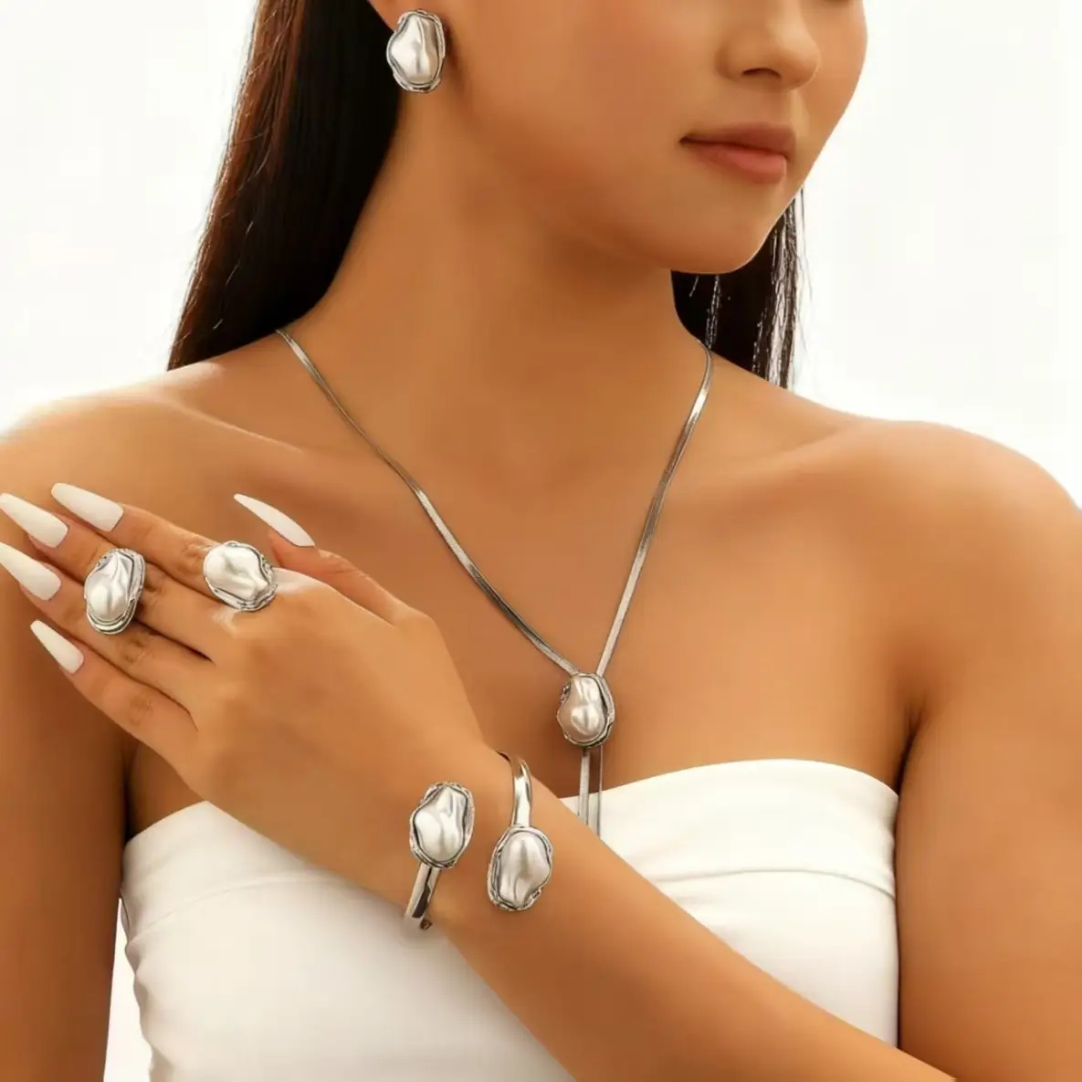 Pearl Necklace Set with Pearl Bracelet and Baroque Design - Image 54