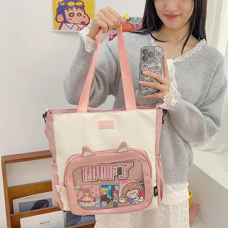 Girls Pink Cat Shoulder Bag with Print - Image 8