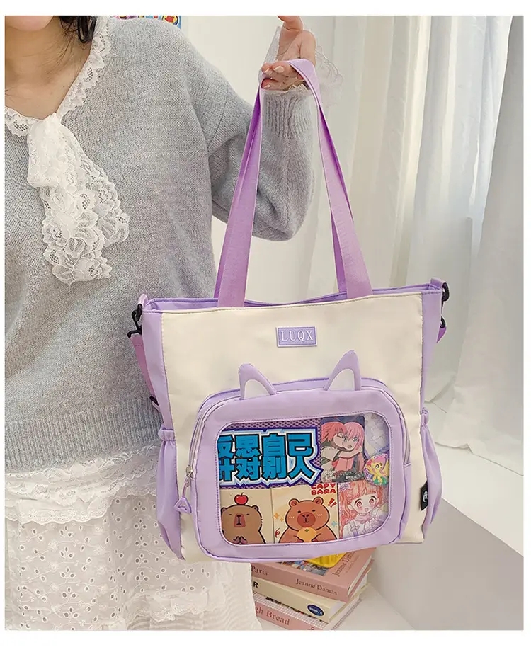 Girls Pink Cat Shoulder Bag with Print — feature 1