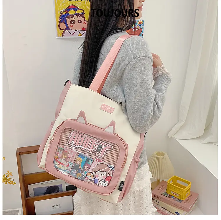 Girls Pink Cat Shoulder Bag with Print — feature 15