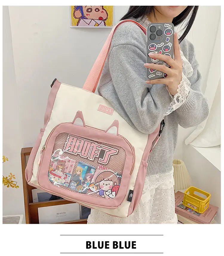 Girls Pink Cat Shoulder Bag with Print — feature 17