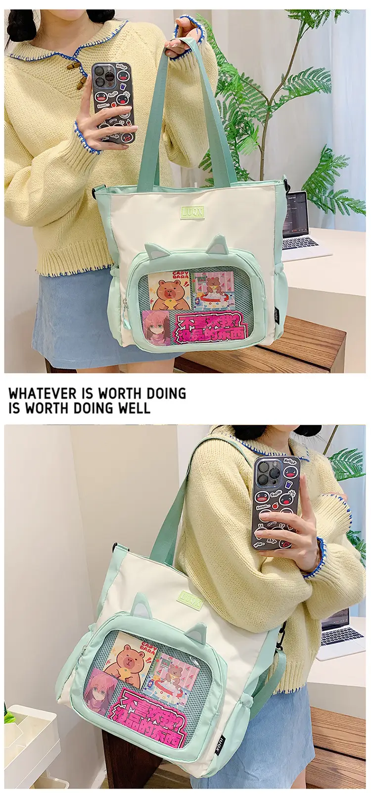 Girls Pink Cat Shoulder Bag with Print — feature 21