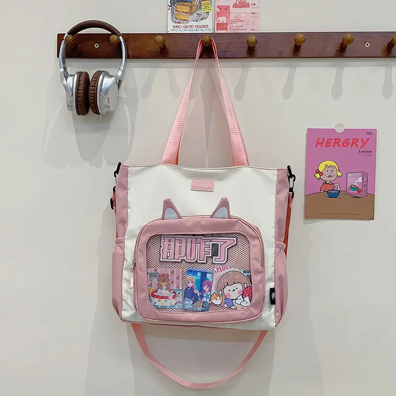 Girls Pink Cat Shoulder Bag with Print - Image 5