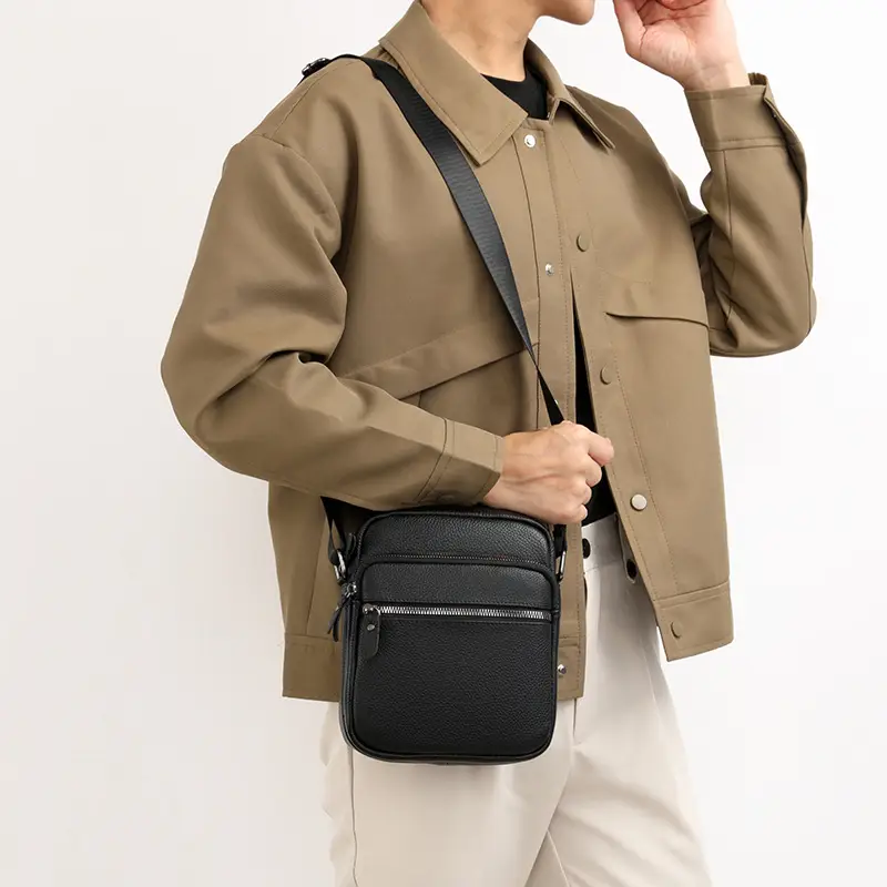 Men's Black Crossbody Bag Large Capacity 17cm - Image 5