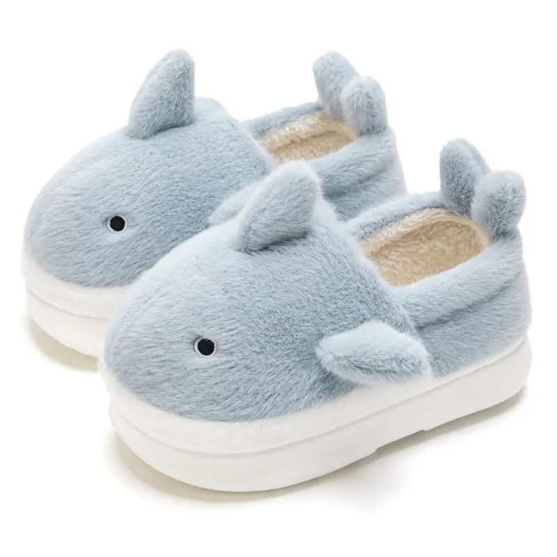 Shark Children's Cotton Slippers Girls' Winter Parent-child Boys' Baby Slippers Women's Bag with Fleece-lined Warm Cotton Shoes - Image 6