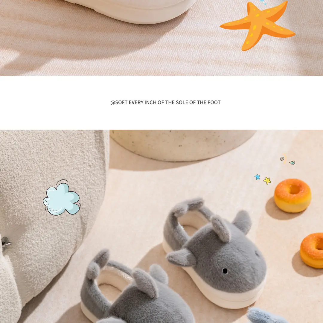 Shark Children's Cotton Slippers Girls' Winter Parent-child Boys' Baby Slippers Women's Bag with Fleece-lined Warm Cotton Shoes — feature 16