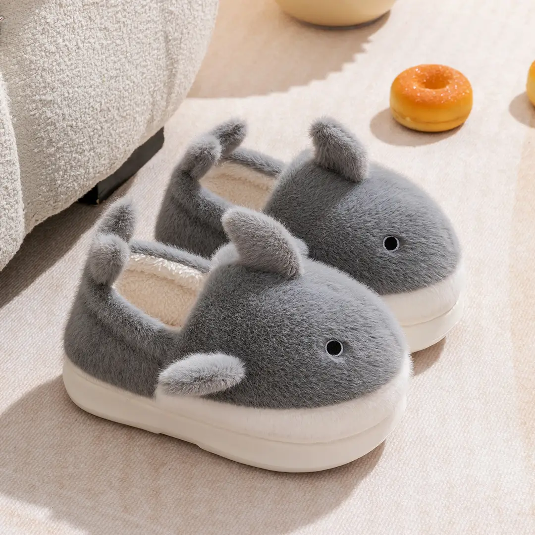 Shark Children's Cotton Slippers Girls' Winter Parent-child Boys' Baby Slippers Women's Bag with Fleece-lined Warm Cotton Shoes