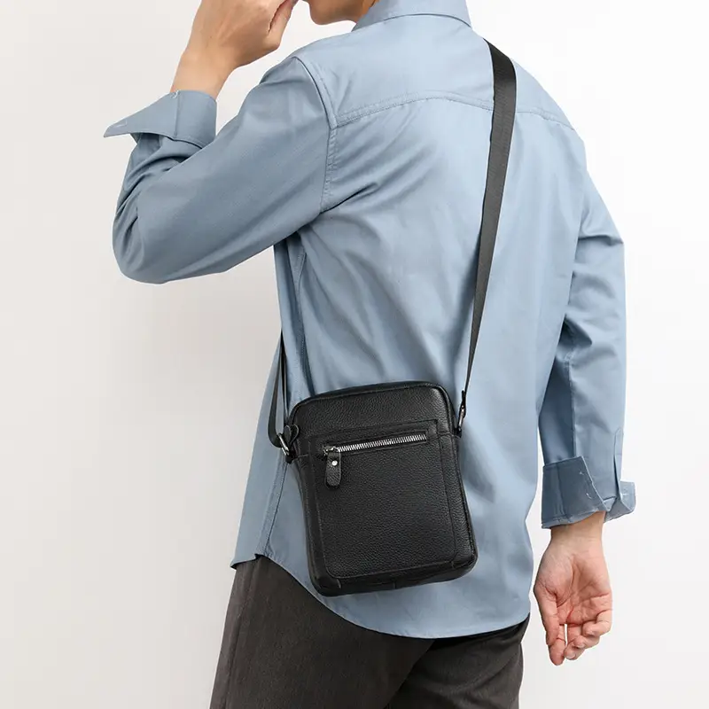 Men's Black Crossbody Shoulder Bag Business Commute Casual Fashion - Image 6