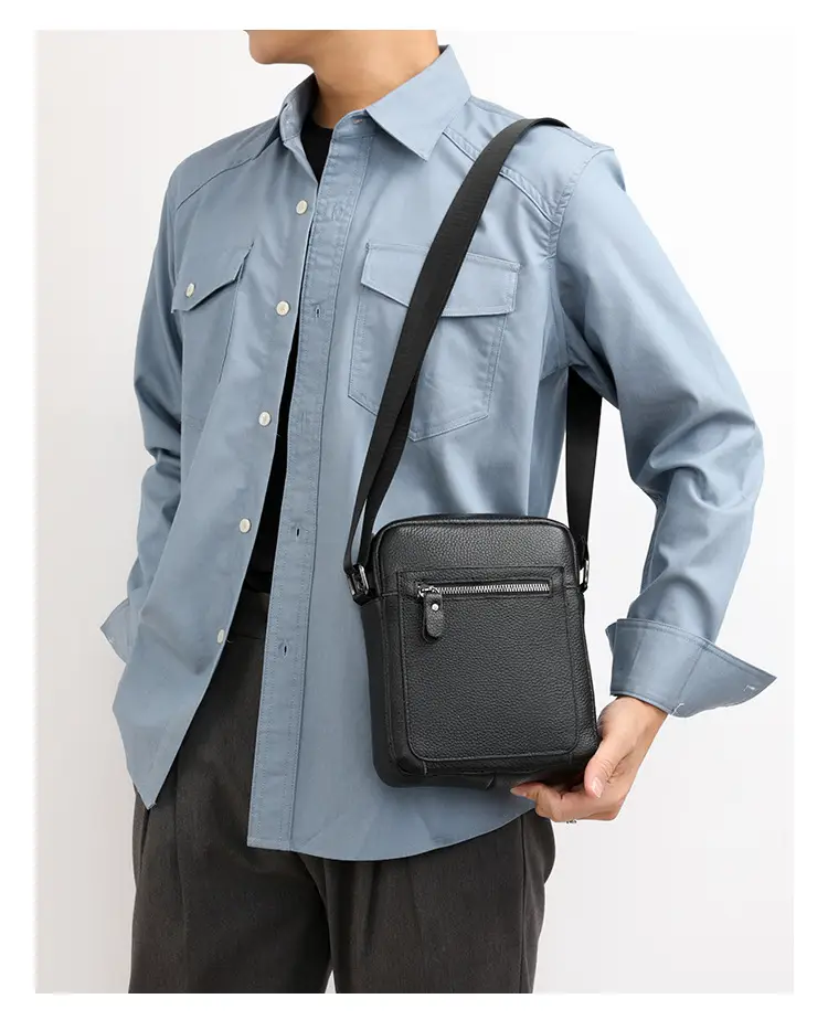 Men's Black Crossbody Shoulder Bag Business Commute Casual Fashion — feature 10
