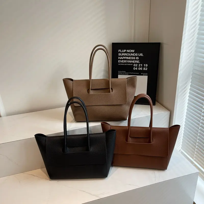 2024 Winter Women's Black Leather Tote Bag Large Capacity - Image 5