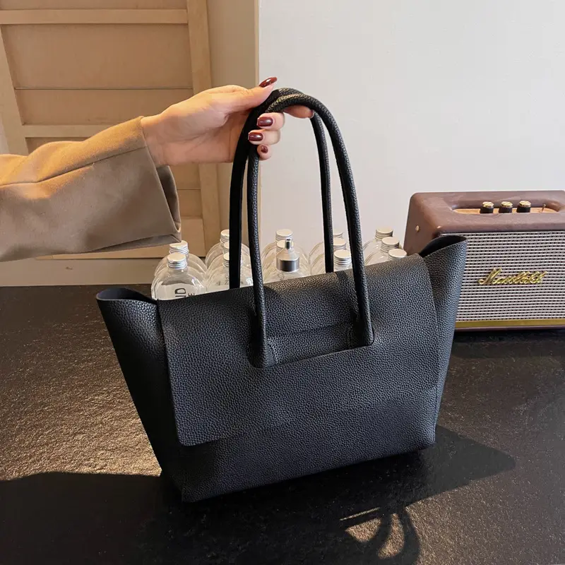 2024 Winter Women's Black Leather Tote Bag Large Capacity - Image 7