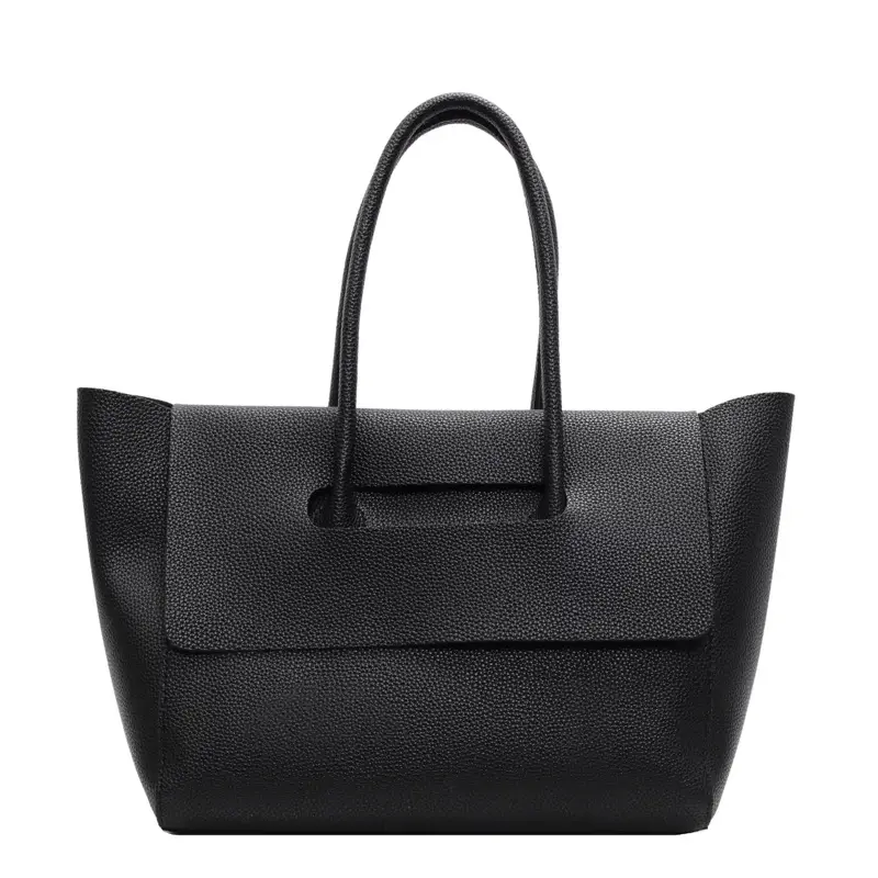2024 Winter Women's Black Leather Tote Bag Large Capacity - Image 8