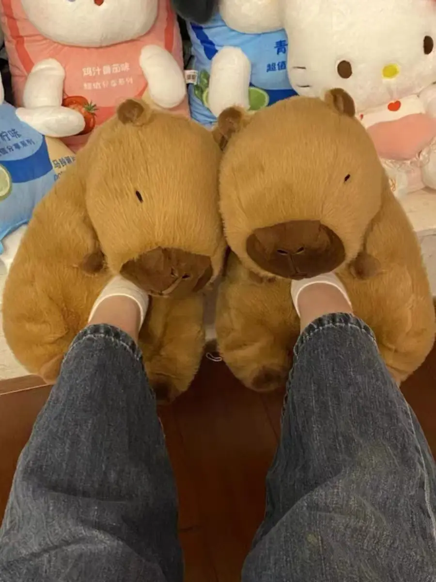 Shake Teddy Bear Cotton Slippers Plush Slippers Capibala Slippers Cartoon Capybara Cotton Slippers Wholesale — feature 1