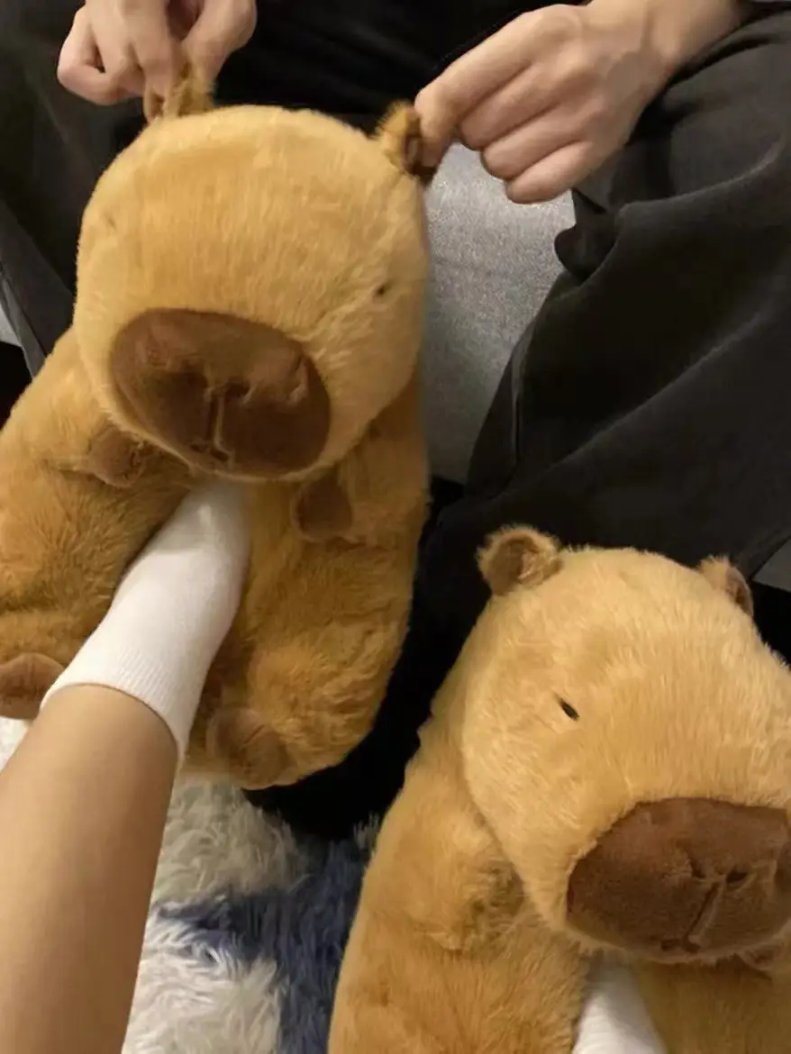 Shake Teddy Bear Cotton Slippers Plush Slippers Capibala Slippers Cartoon Capybara Cotton Slippers Wholesale — feature 3