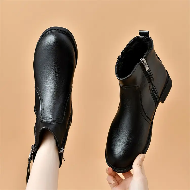 Women's Black Double Zipper Knee Boots — feature 2