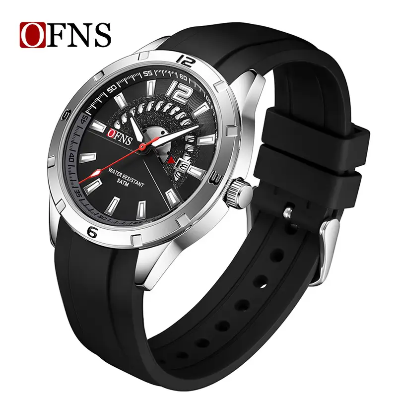 Men Waterproof Quartz Watch with Calendar & Silicone Band