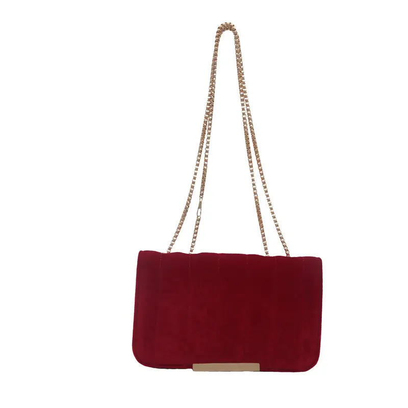 Black Velvet Crossbody Bag with Gold Chain for Women
