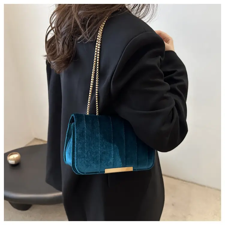 Black Velvet Crossbody Bag with Gold Chain for Women — feature 10